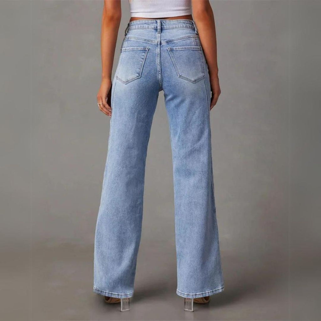 Premium Denim Collection Womens Flared Wide Leg Jeans High Rise With Front Seam Limited
