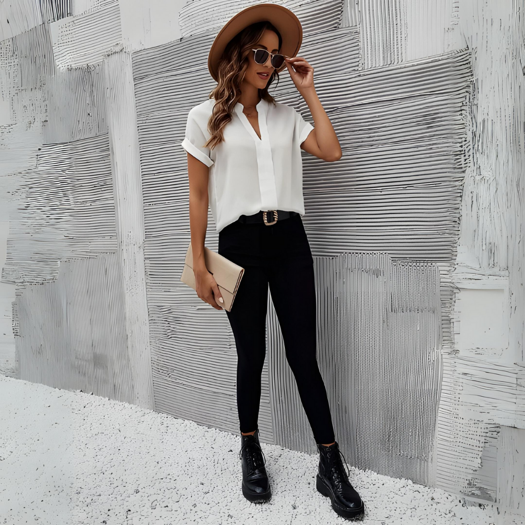 Elizabeth V Neck Blouse Silk Blend Luxe Collection Exclusive