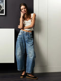 Premium Denim Women's Mid Rise Wide Leg Jeans Barrel Cut Exclusive