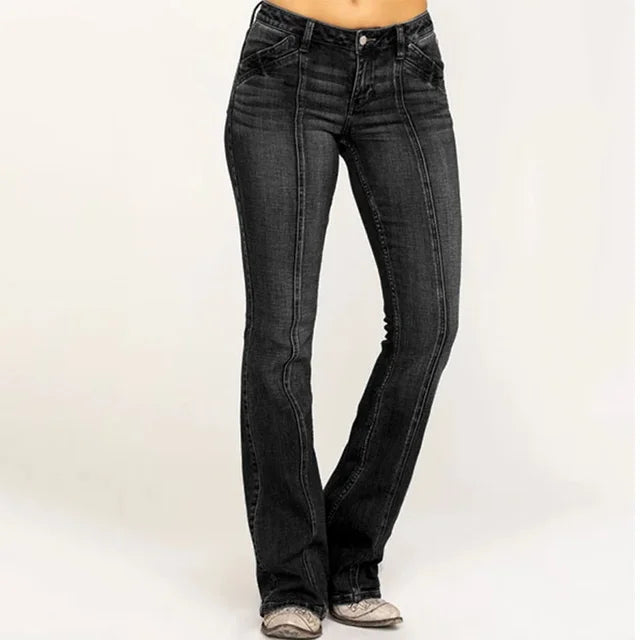 Premium Denim Women's Mid-Rise Flared Jeans With Front Seam Edition
