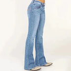 Premium Denim Women's Mid-Rise Flared Jeans With Front Seam Edition