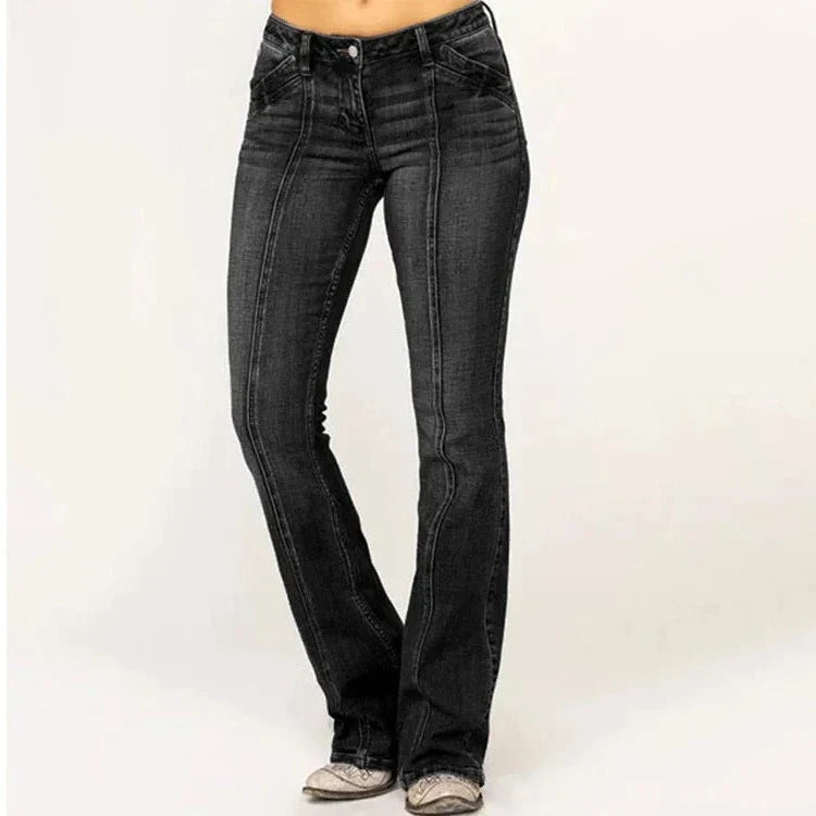 Premium Denim Women's Mid-Rise Flared Jeans With Front Seam Edition