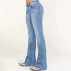 Premium Denim Women's Mid-Rise Flared Jeans With Front Seam Edition