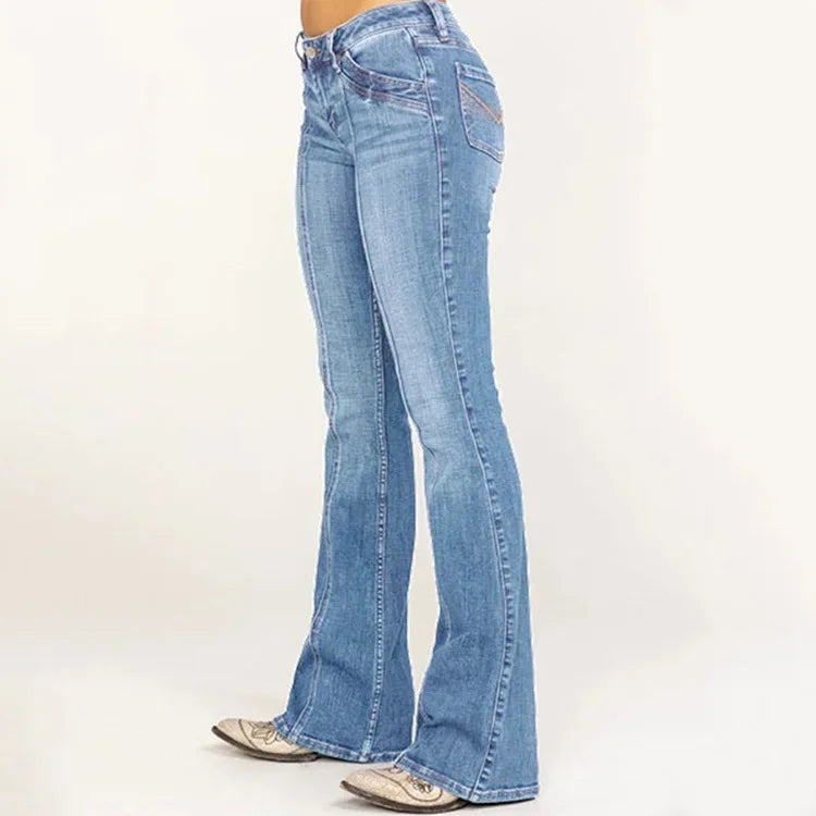 Premium Denim Women's Mid-Rise Flared Jeans With Front Seam Edition