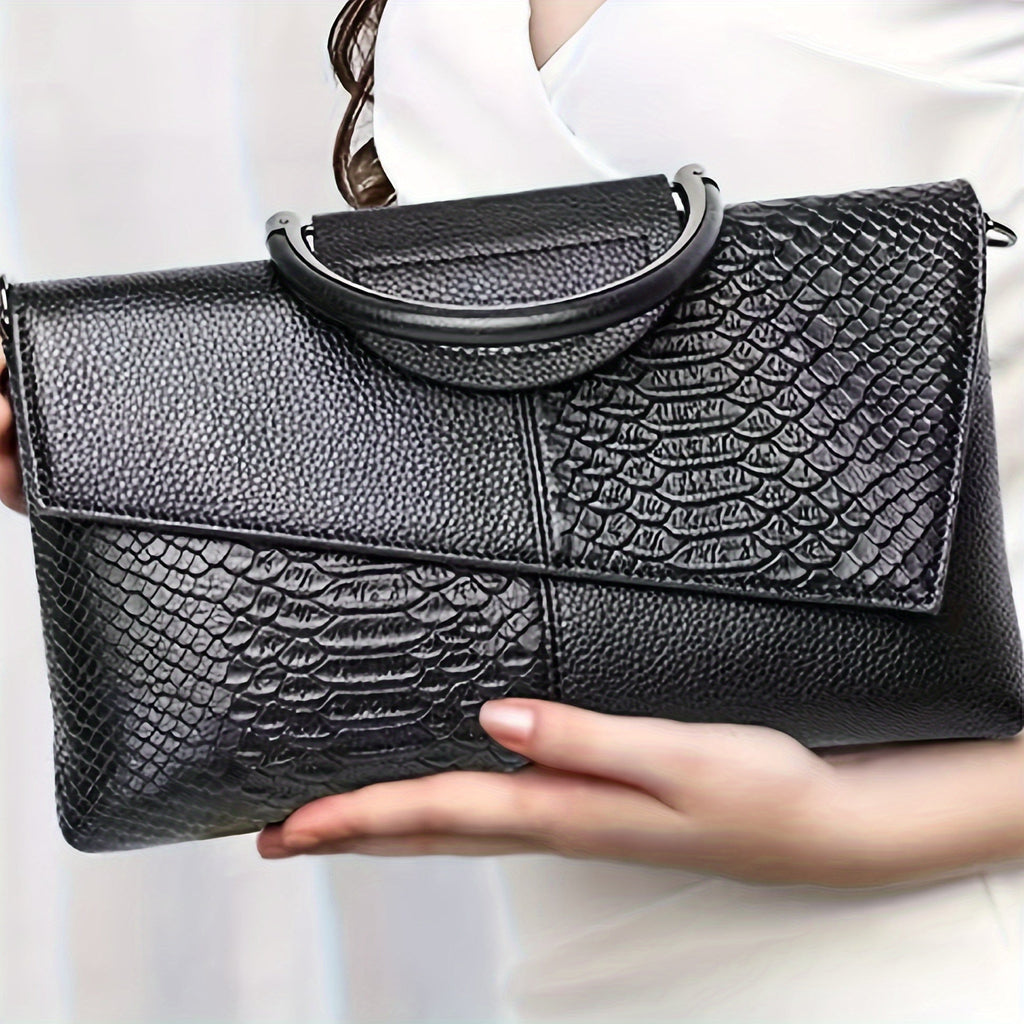 Elegant Black Crocodile Flap Crossbody Bag With Top Handle Limited Edition