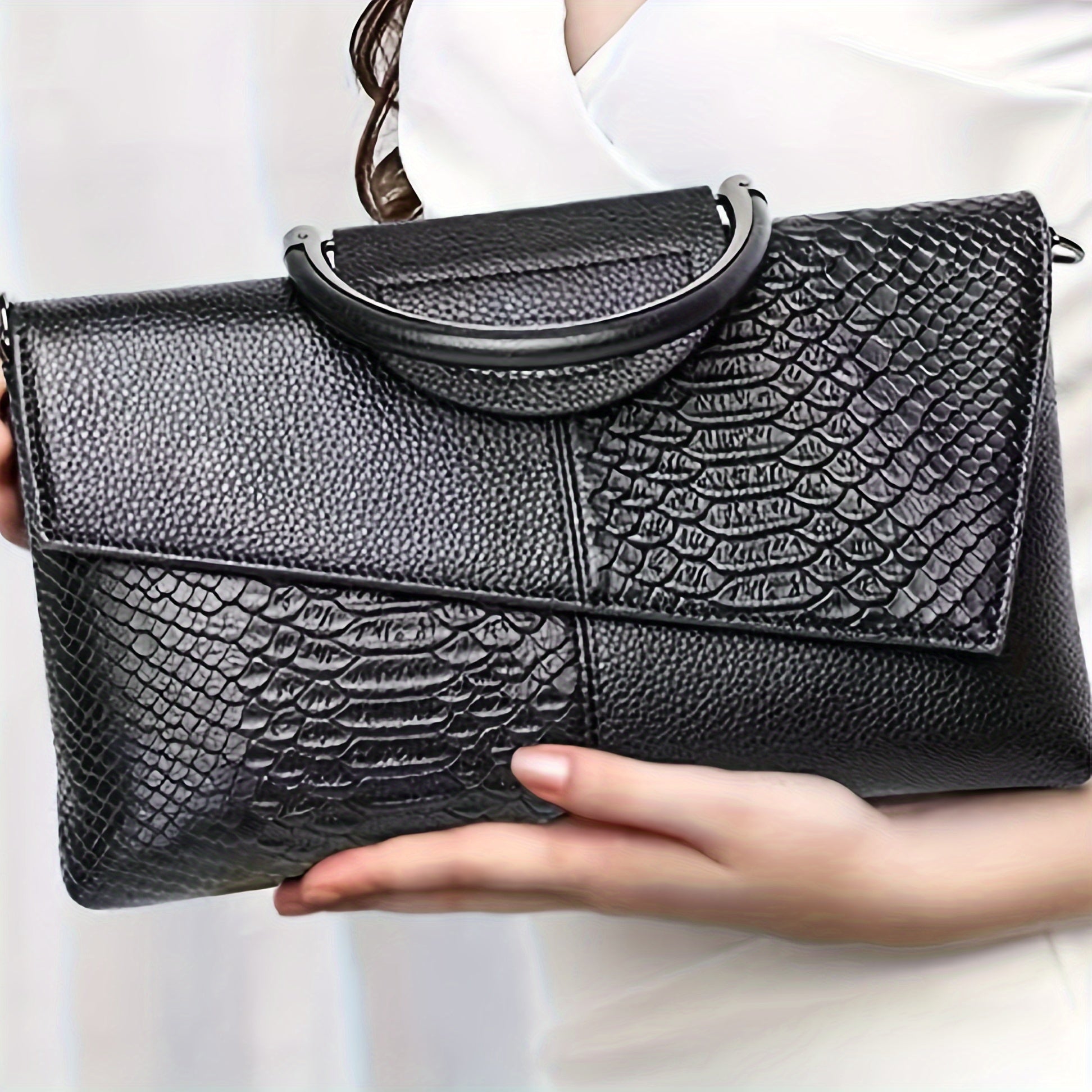 Elegant Black Crocodile Flap Crossbody Bag With Top Handle Limited Edition