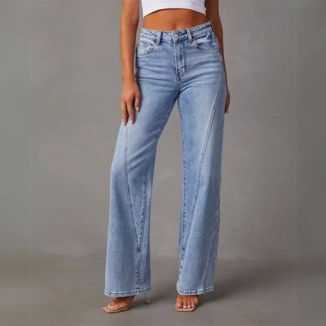 Premium Denim Collection Womens Flared Wide Leg Jeans High Rise With Front Seam Limited