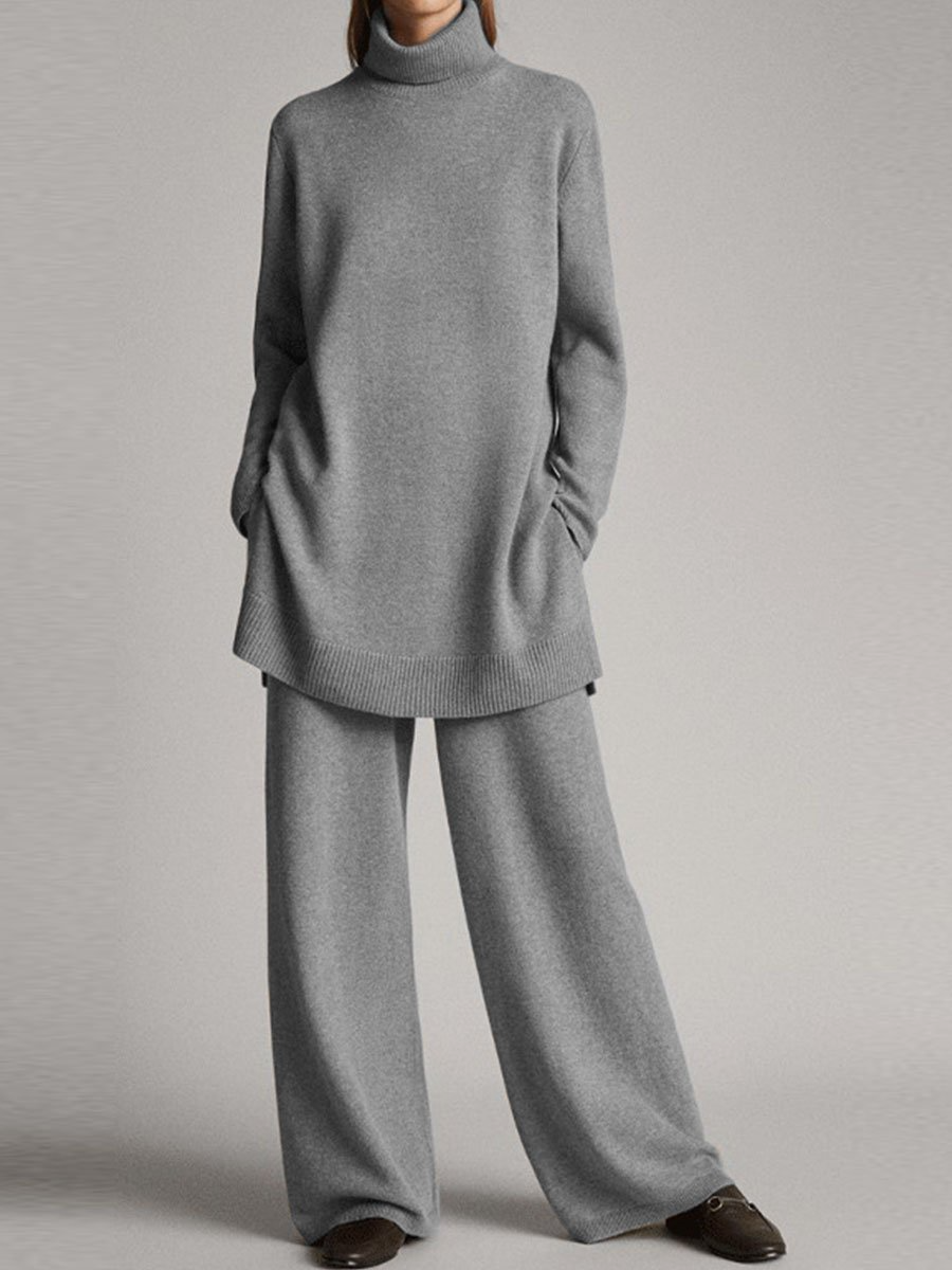 Luxe Knit Loungewear Set Roll Neck Jumper Trousers Elite