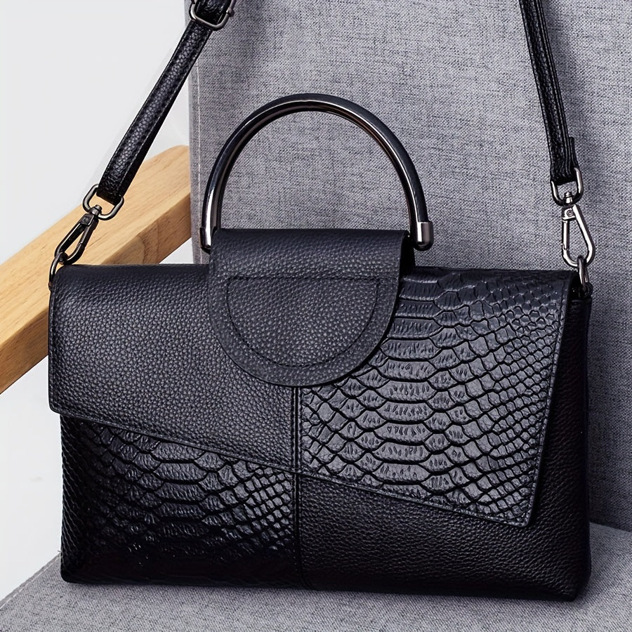 Elegant Black Crocodile Flap Crossbody Bag With Top Handle Limited Edition