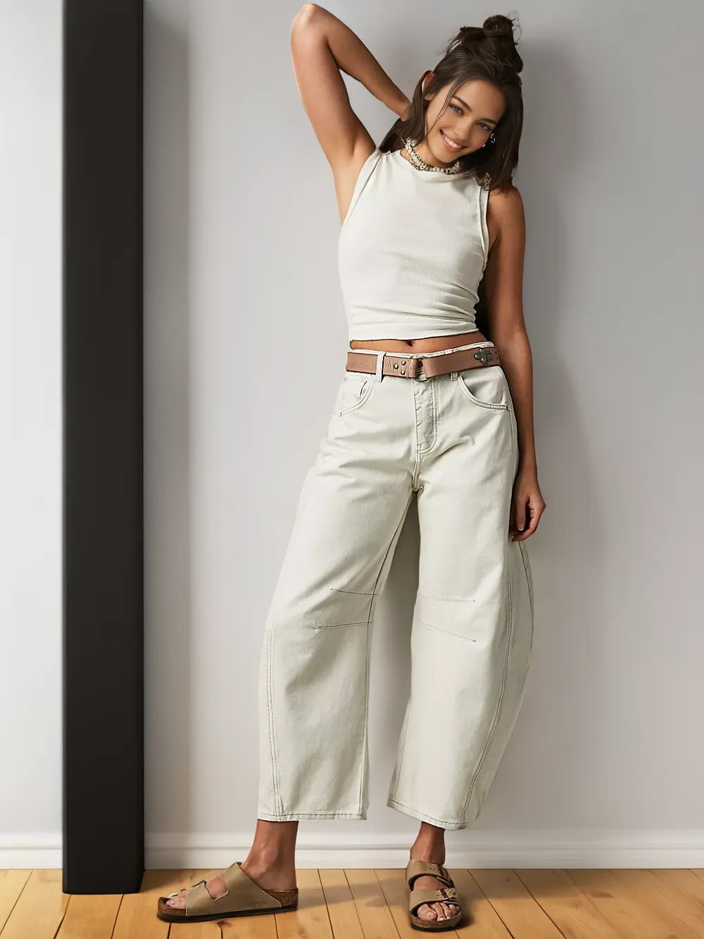 Premium Denim Women's Mid Rise Wide Leg Jeans Barrel Cut Exclusive