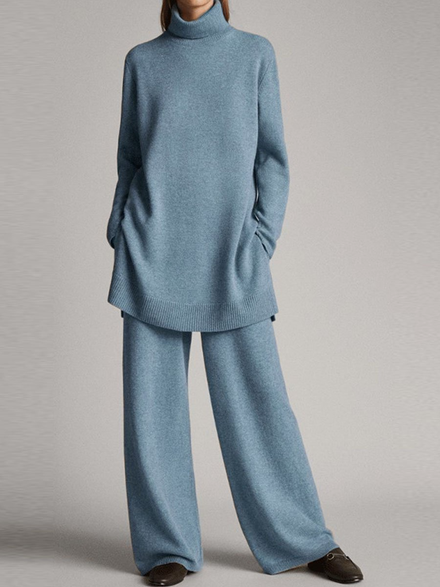 Luxe Knit Loungewear Set Roll Neck Jumper Trousers Elite
