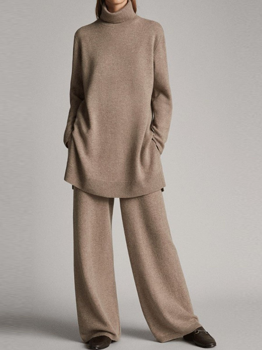 Luxe Knit Loungewear Set Roll Neck Jumper Trousers Elite