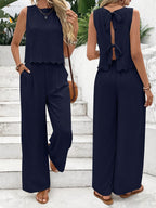 Elegant Textured Top And Trousers Set With Scalloped Hem Limited Edition