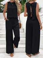 Elegant Textured Top And Trousers Set With Scalloped Hem Limited Edition