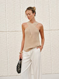 Elegant Halter Top Women Minimalist Collection Crossover Collar Limited Edition