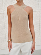 Elegant Halter Top Women Minimalist Collection Crossover Collar Limited Edition