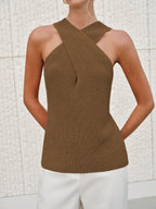 Elegant Halter Top Women Minimalist Collection Crossover Collar Limited Edition