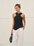 Elegant Halter Top Women Minimalist Collection Crossover Collar Limited Edition
