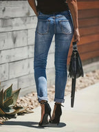 Premium Denim Collection Slim-Fit Ripped Jeans For Women Blue Rolled Hem Exclusive