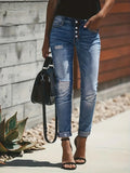 Premium Denim Collection Slim-Fit Ripped Jeans For Women Blue Rolled Hem Exclusive