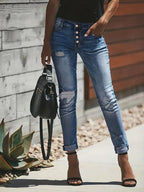Premium Denim Collection Slim-Fit Ripped Jeans For Women Blue Rolled Hem Exclusive