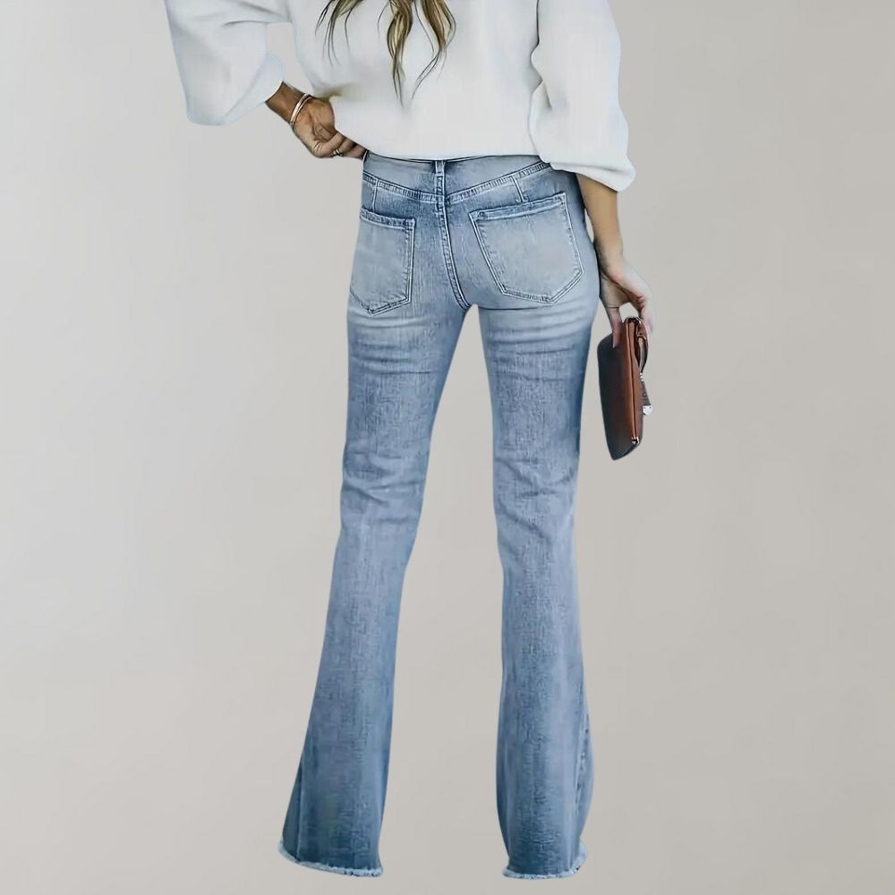 Premium Denim Women's Sky Blue High Rise Flared Jeans Heritage Collection