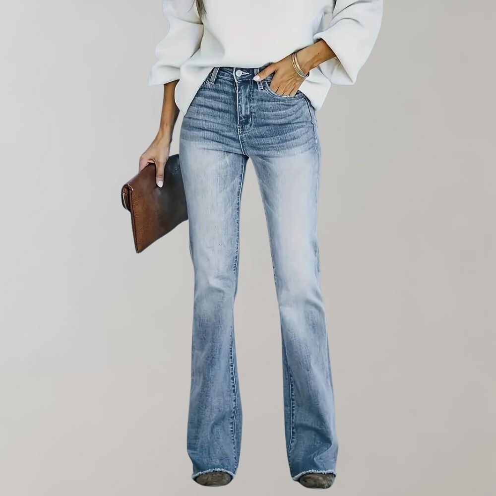 Premium Denim Women's Sky Blue High Rise Flared Jeans Heritage Collection