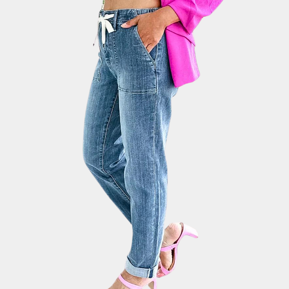 Premium Denim High Waisted Straight Leg Jeans For Women Drawstring Exclusive