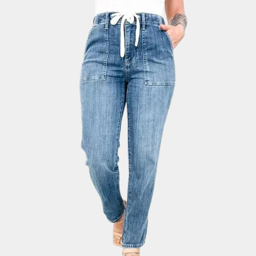 Premium Denim High Waisted Straight Leg Jeans For Women Drawstring Exclusive