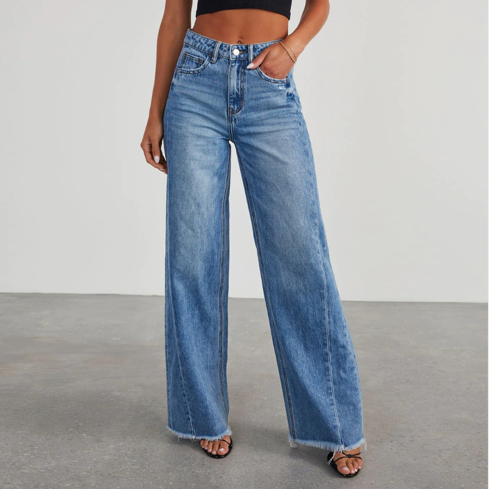 Premium Selvedge Denim High Waisted Blue Wide Leg Jeans Exclusive Capsule