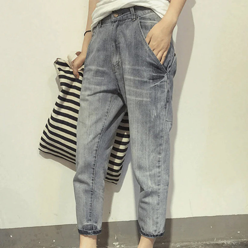 Premium Selvedge Denim Women's Baggy Cropped Jeans, Light Blue, Limited Edition