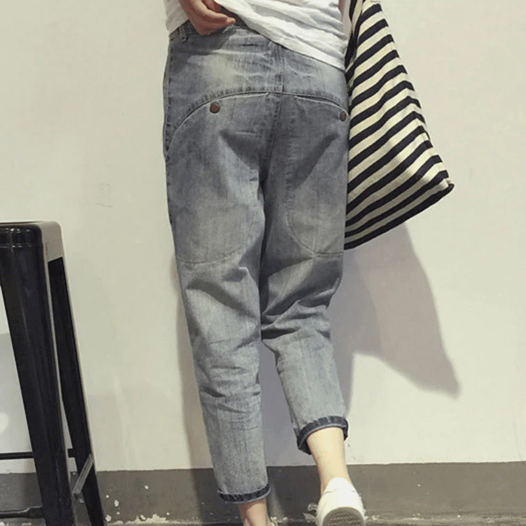 Premium Selvedge Denim Women's Baggy Cropped Jeans, Light Blue, Limited Edition