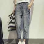 Premium Selvedge Denim Women's Baggy Cropped Jeans, Light Blue, Limited Edition