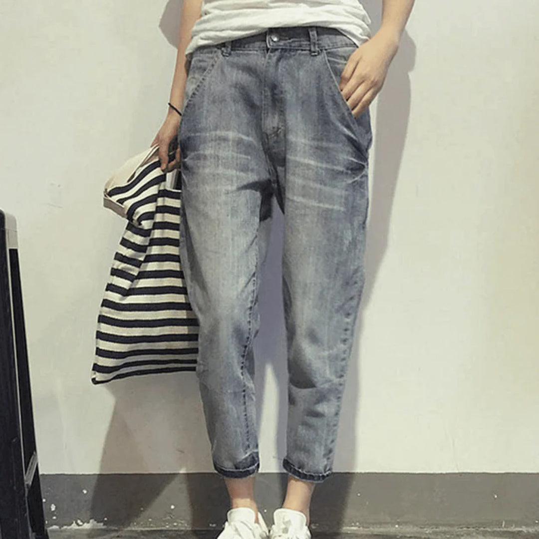 Premium Selvedge Denim Women's Baggy Cropped Jeans, Light Blue, Limited Edition
