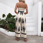 Apricot Strapless Wide Leg Jumpsuit With Embroidered Detail Exclusive