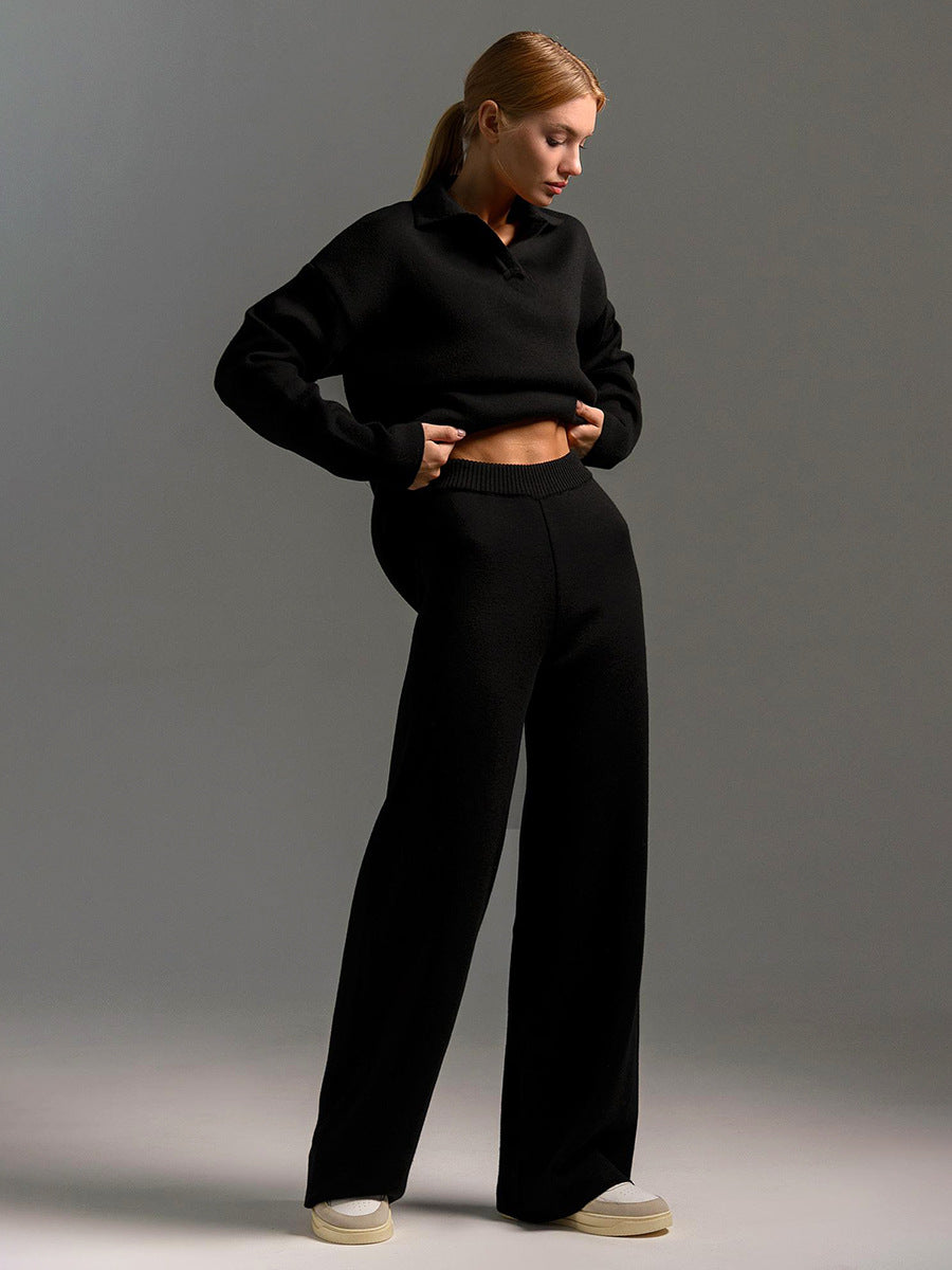 Luxe Knit Loungewear Set Polo Neck Jumper Wide Leg Trousers Limited Edition