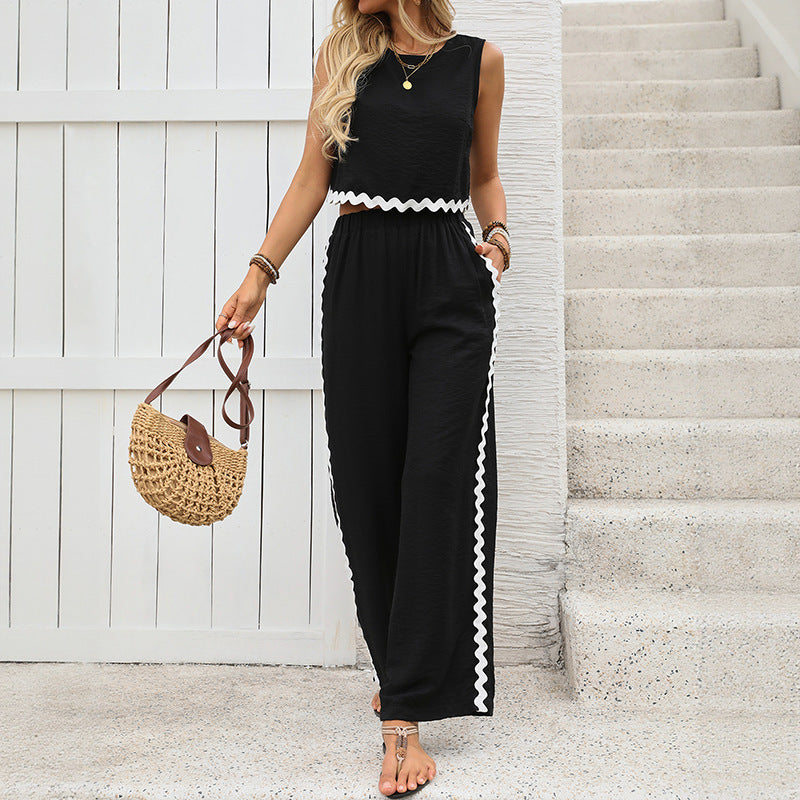 Black Crop Top And Palazzo Set In Luxe Crepe Capsule Collection