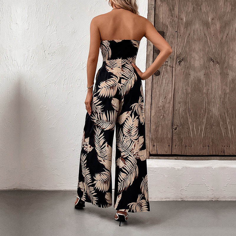 Floral Print Strapless Maxi Jumpsuit Crepe Tie Belt Exclusive Release