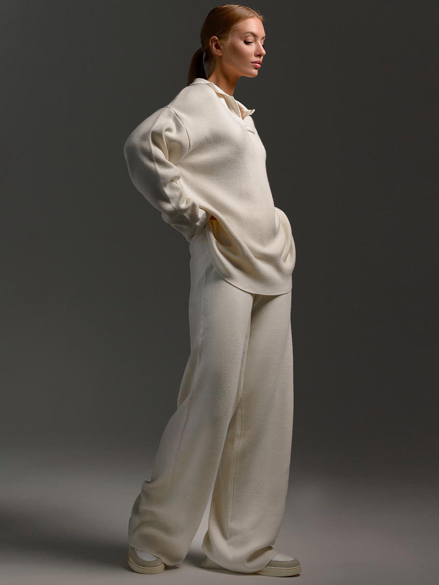 Luxe Knit Loungewear Set Polo Neck Jumper Wide Leg Trousers Limited Edition