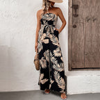 Floral Print Strapless Maxi Jumpsuit Crepe Tie Belt Exclusive Release