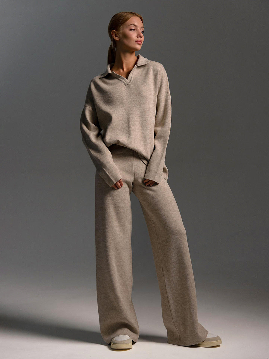 Luxe Knit Loungewear Set Polo Neck Jumper Wide Leg Trousers Limited Edition