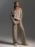 Luxe Knit Loungewear Set Polo Neck Jumper Wide Leg Trousers Limited Edition