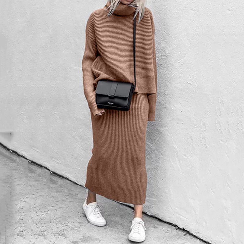 Knitted Coordinated Set Roll Neck Ribbed Knit Collection Exclusive