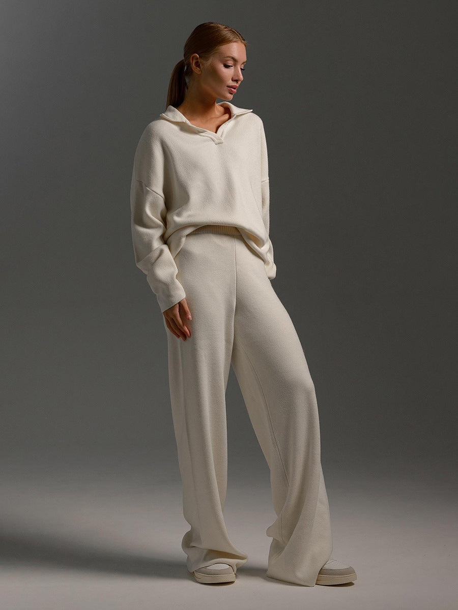 Luxe Knit Loungewear Set Polo Neck Jumper Wide Leg Trousers Limited Edition