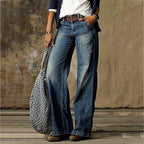 Premium Denim High Waisted Wide Leg Jeans Signature Distressed Relaxed Fit