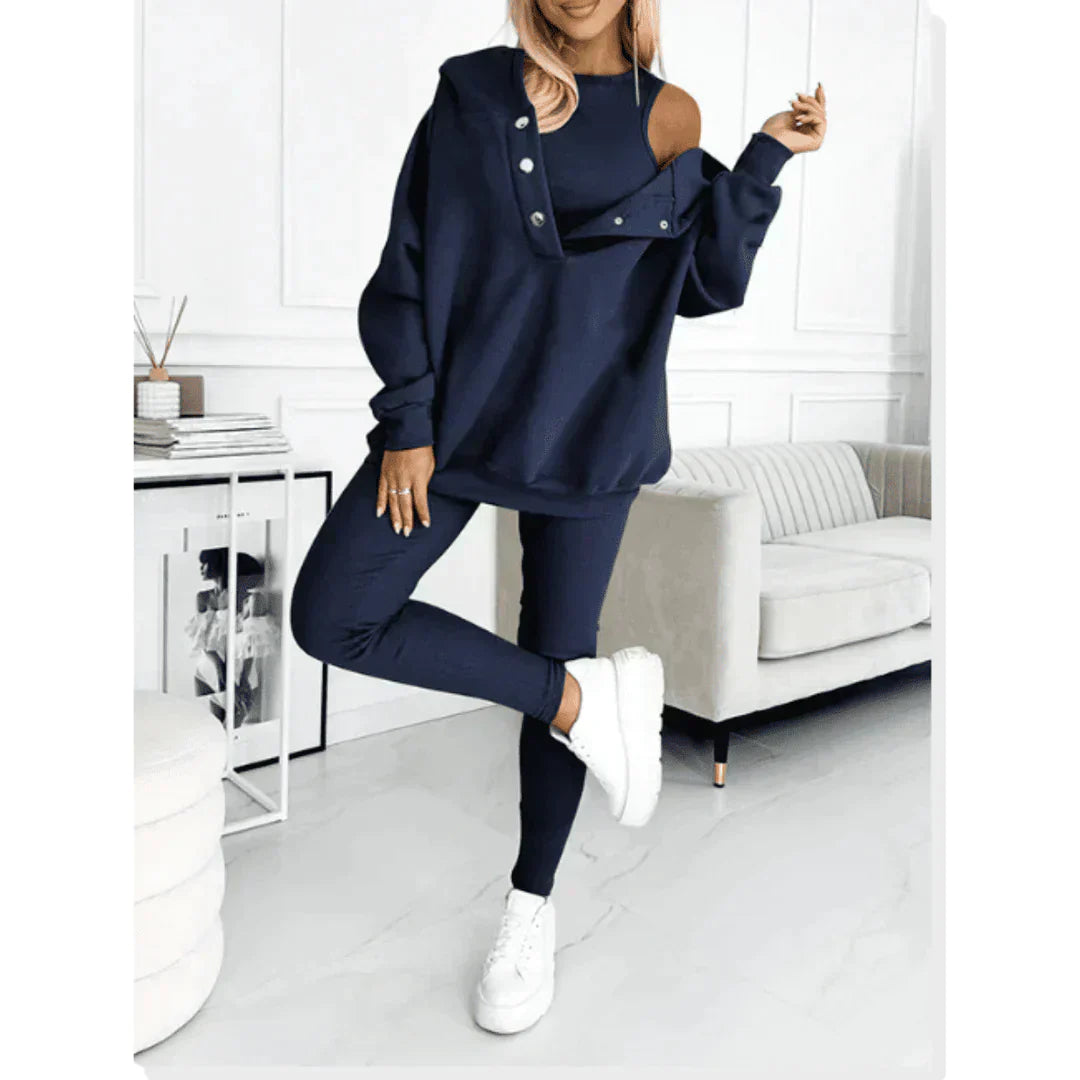 Luxe Collection Women's Three Piece Set Hoodie Cami Leggings Premium Knit