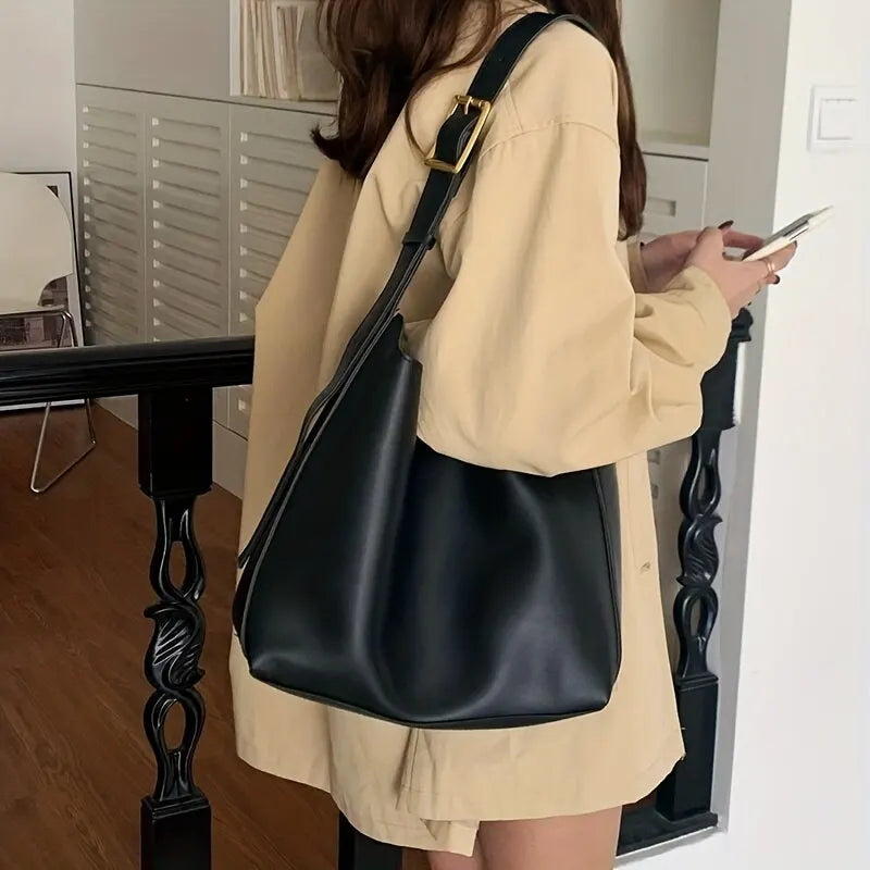 Women's Shoulder Bag Soft Bodied Design With Gold Buckle Wide Strap Limited