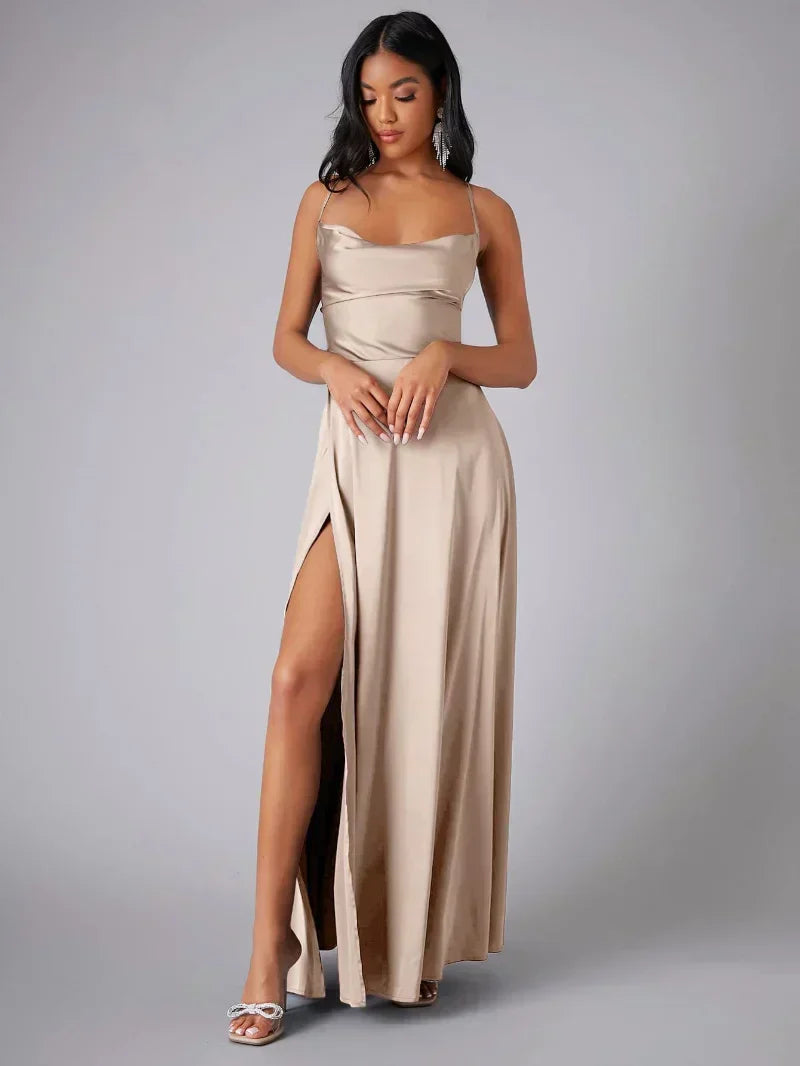 Silk Maxi Dress Open Back Criss Cross Exclusive Collection For Eveningwear
