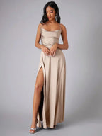 Silk Maxi Dress Open Back Criss Cross Exclusive Collection For Eveningwear