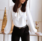 Silk Bow Tie Blouse With High Neck Long Sleeve Limited Edition